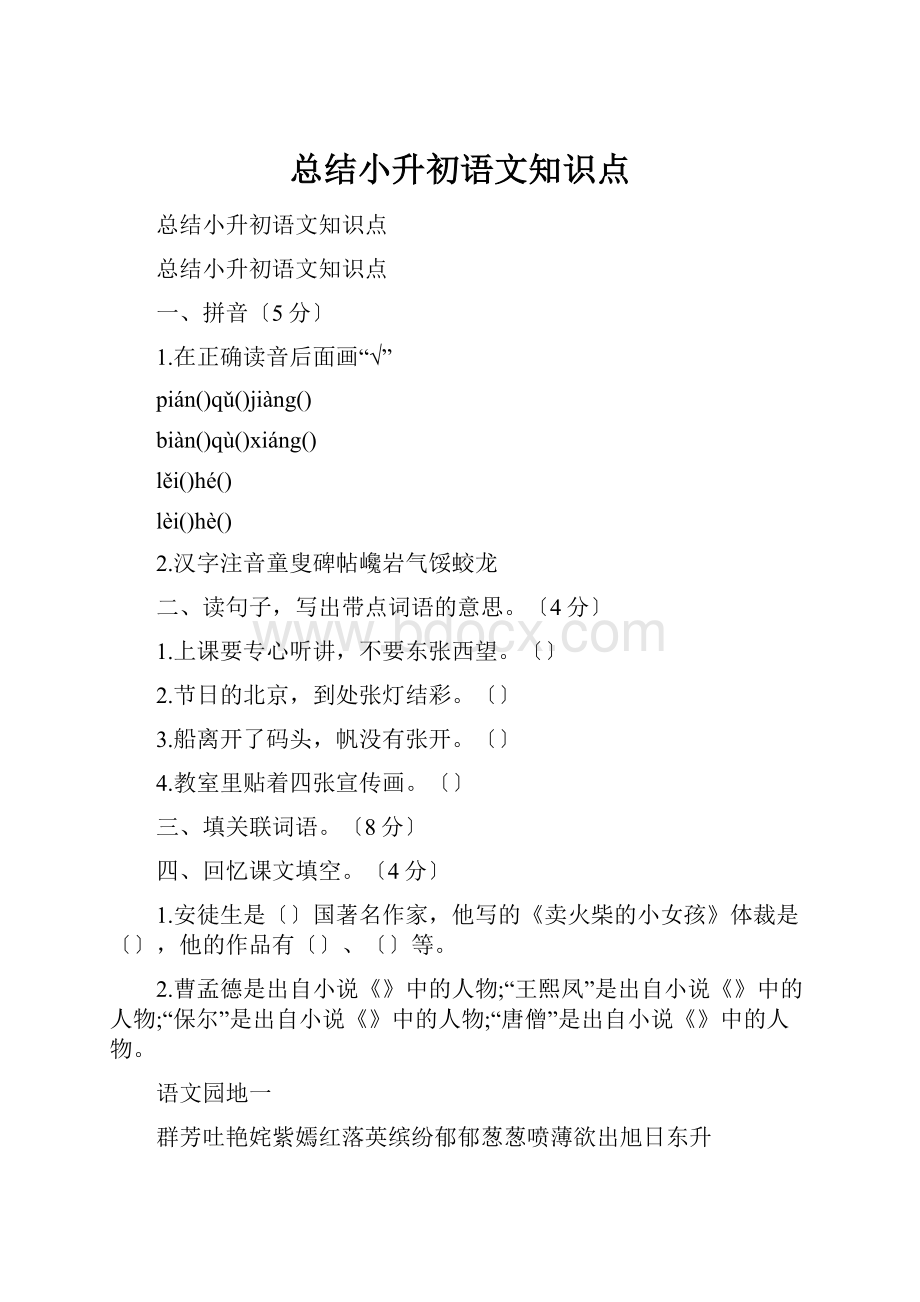 总结小升初语文知识点Word格式文档下载.docx_第1页