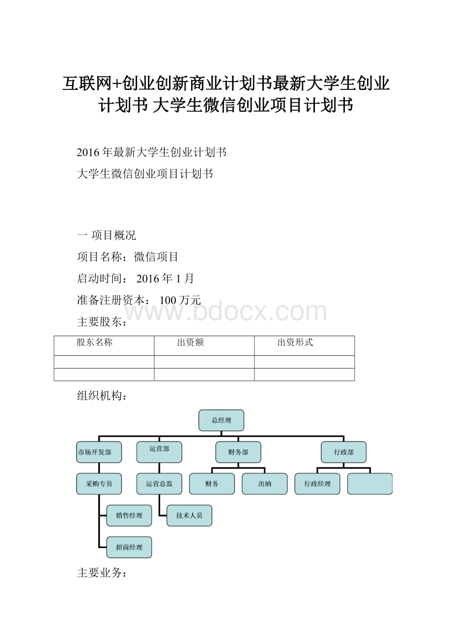 互联网+创业创新商业计划书最新大学生创业计划书 大学生微信创业项目计划书.docx