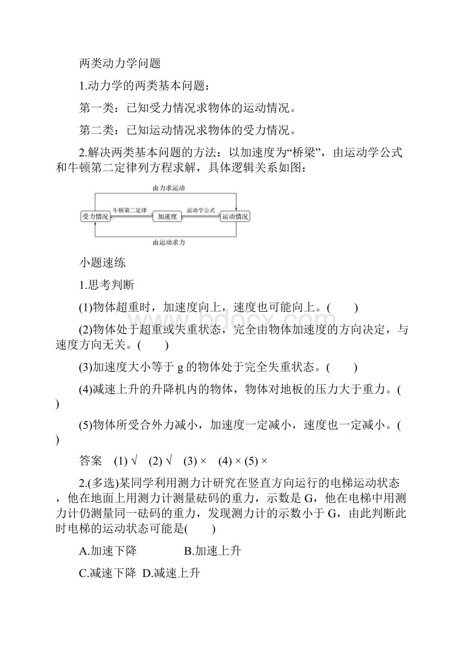 届一轮复习人教版 牛顿第二定律的应用 学案.docx_第2页