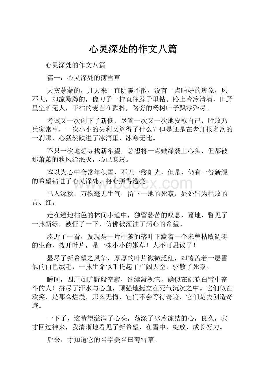 心灵深处的作文八篇Word格式文档下载.docx_第1页