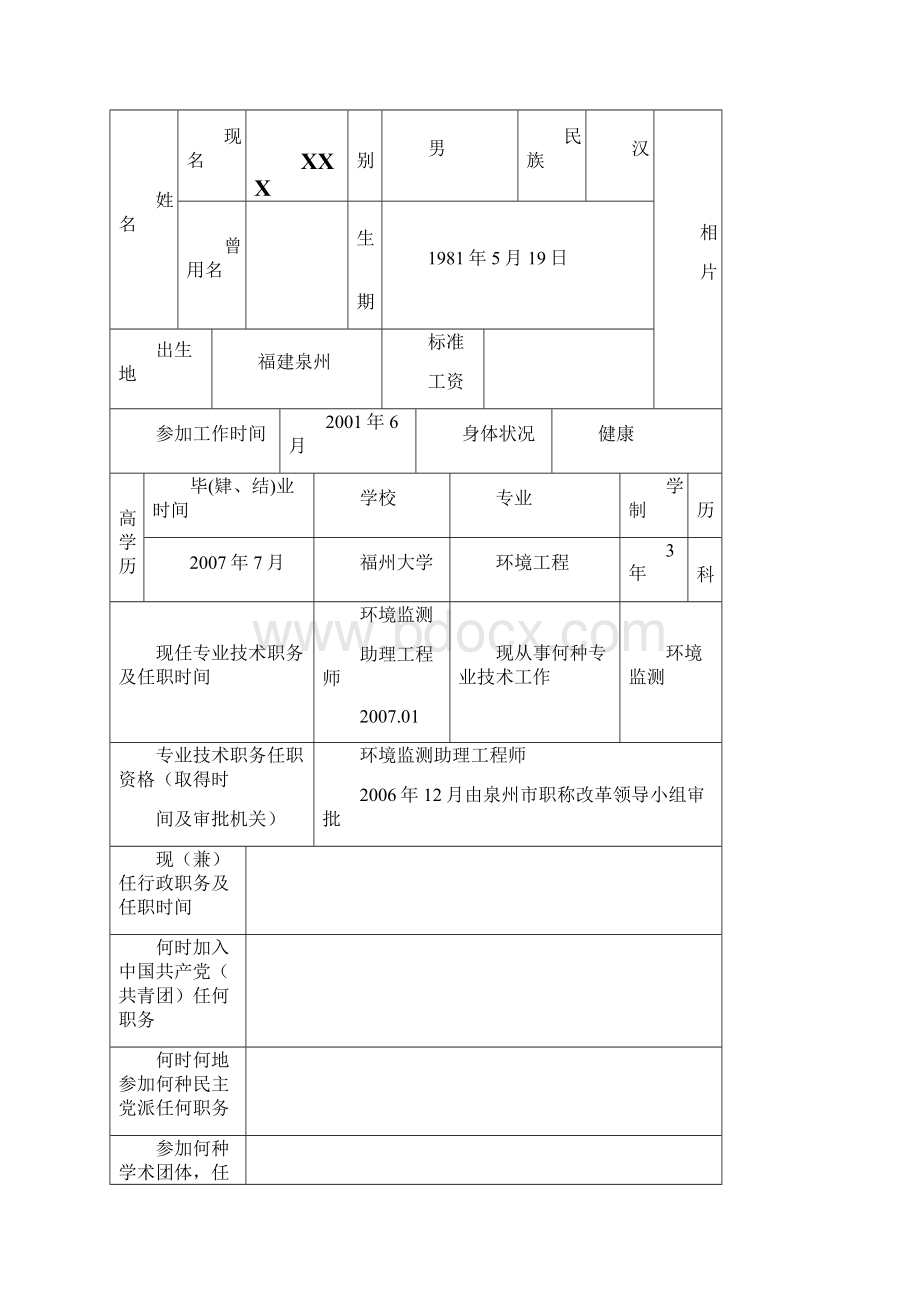 专业技术职务任职资格评审表Word格式.docx_第2页