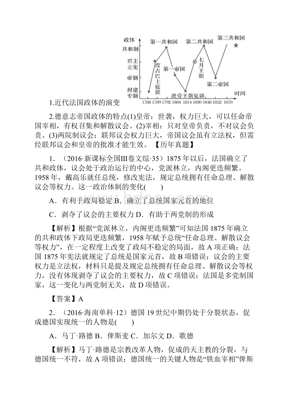 高考历史真题汇编政治史考点精练11资本主义政治制度在欧洲大陆的扩展解析版.docx_第2页