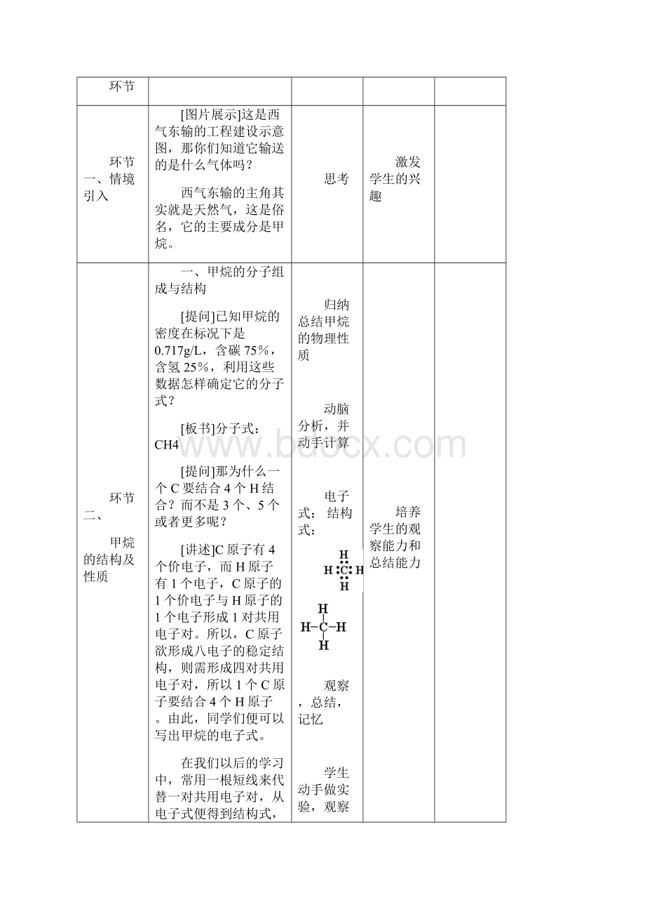 四川省宜宾市一中学年高中化学下学期《最简单的有机化合物甲烷》教学设计.docx_第2页