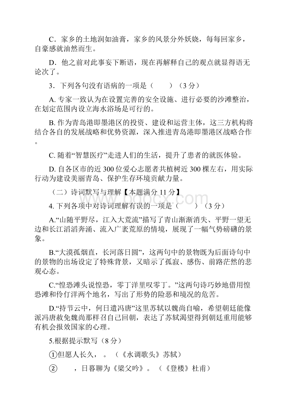 初中学业水平考试一模检测语文试题Word文档格式.docx_第2页