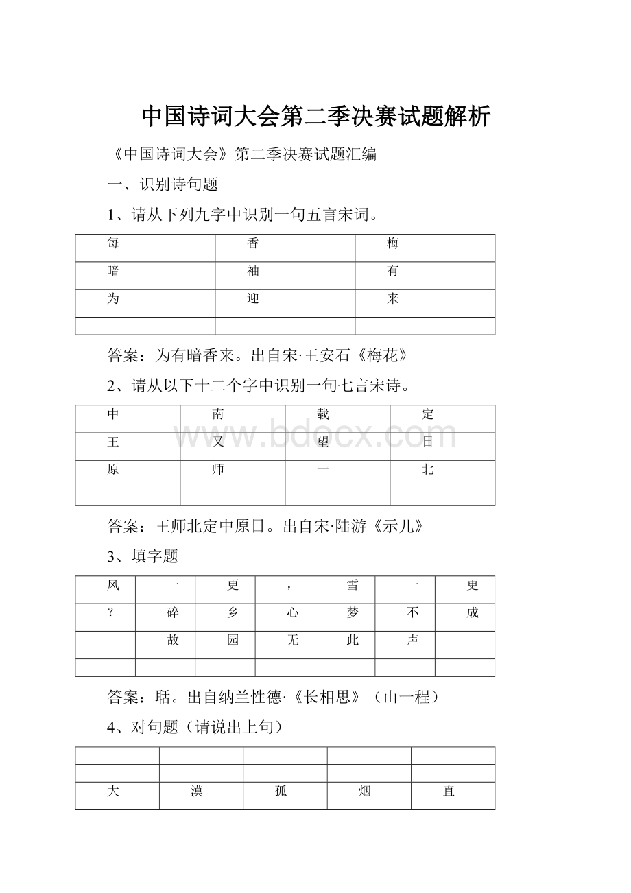 中国诗词大会第二季决赛试题解析.docx