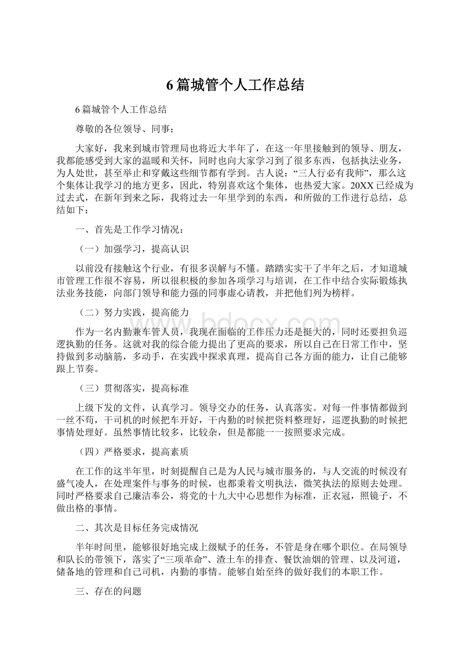 6篇城管个人工作总结文档格式.docx