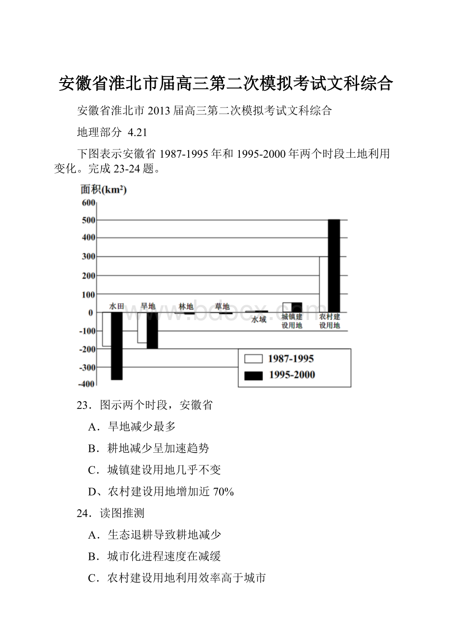 安徽省淮北市届高三第二次模拟考试文科综合.docx_第1页