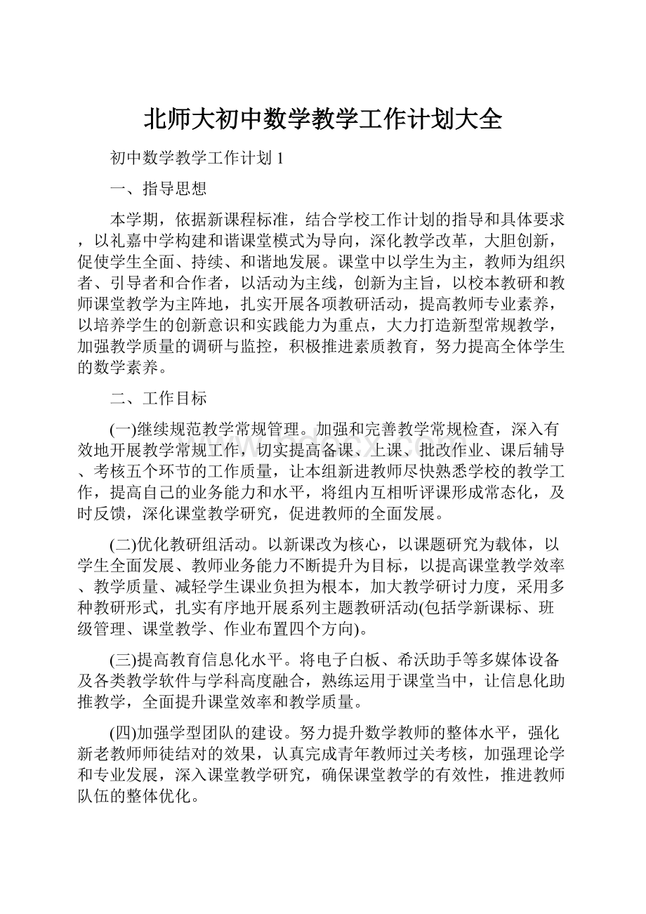 北师大初中数学教学工作计划大全.docx