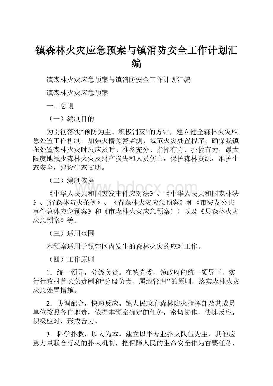 镇森林火灾应急预案与镇消防安全工作计划汇编文档格式.docx_第1页