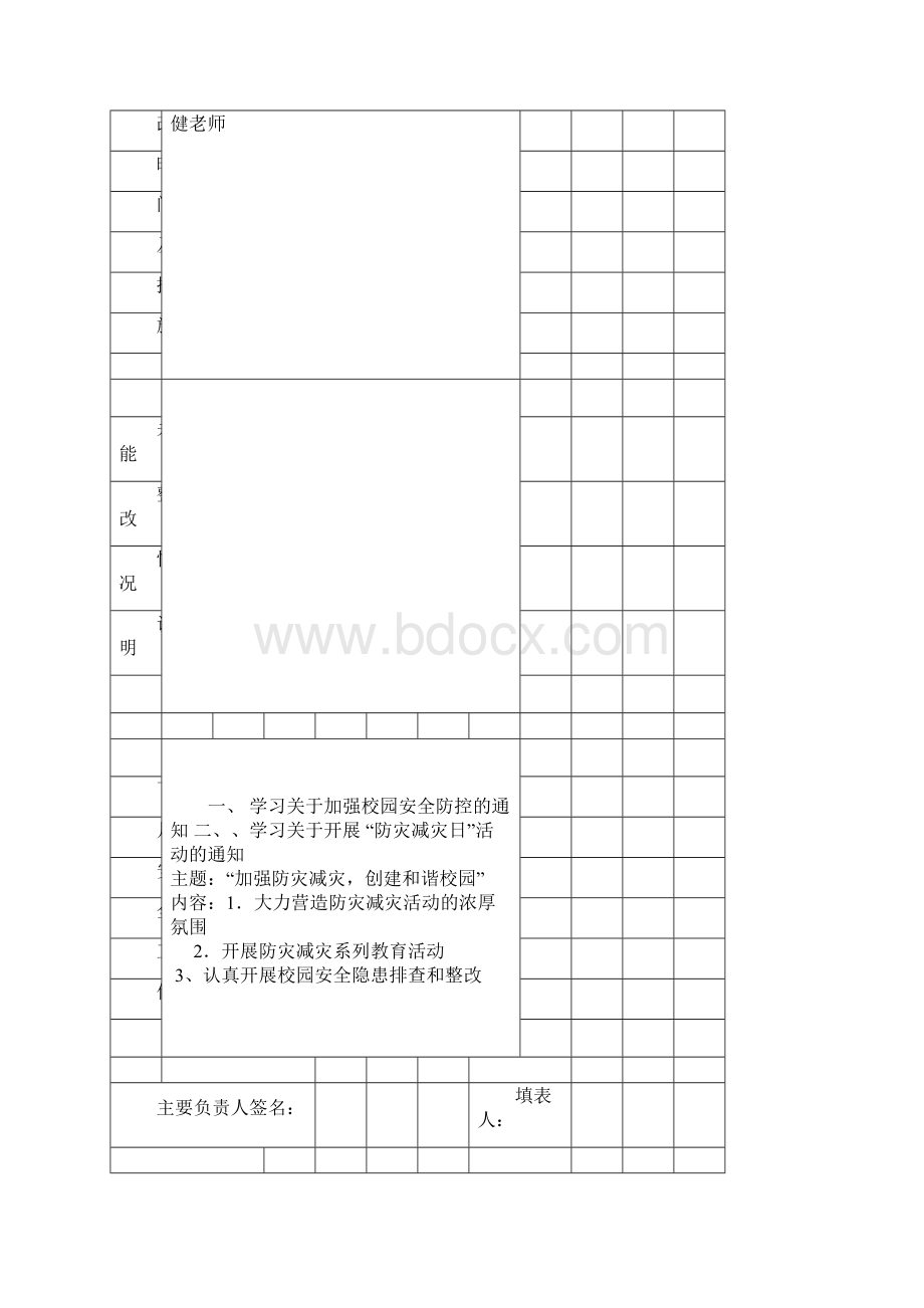 幼儿园安全工作月情况汇报表Word文档下载推荐.docx_第3页