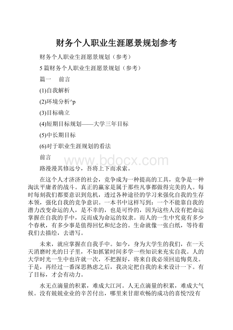 财务个人职业生涯愿景规划参考Word下载.docx