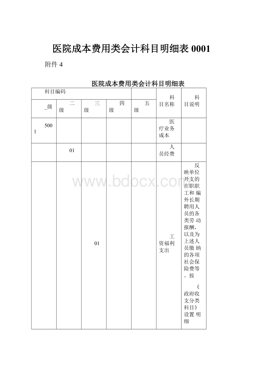 医院成本费用类会计科目明细表0001Word格式.docx