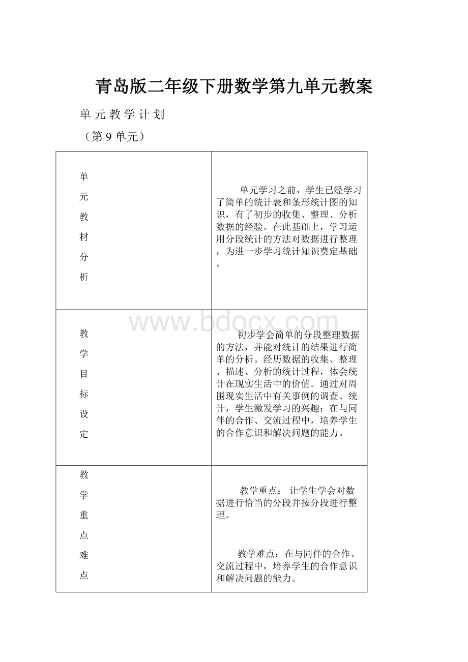 青岛版二年级下册数学第九单元教案.docx