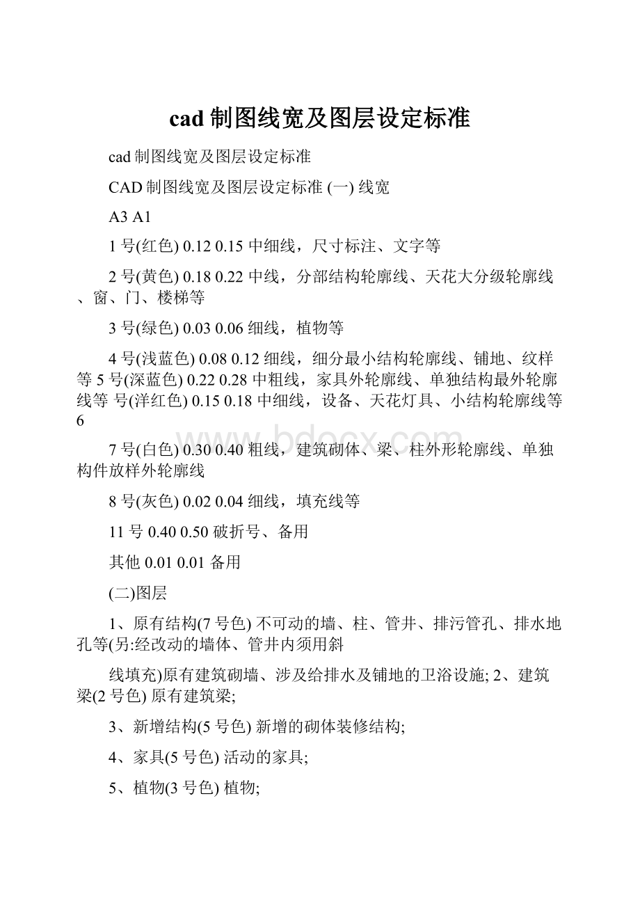 cad制图线宽及图层设定标准.docx_第1页