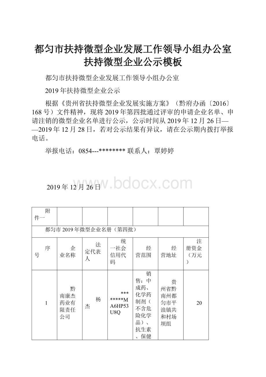 都匀市扶持微型企业发展工作领导小组办公室扶持微型企业公示模板文档格式.docx