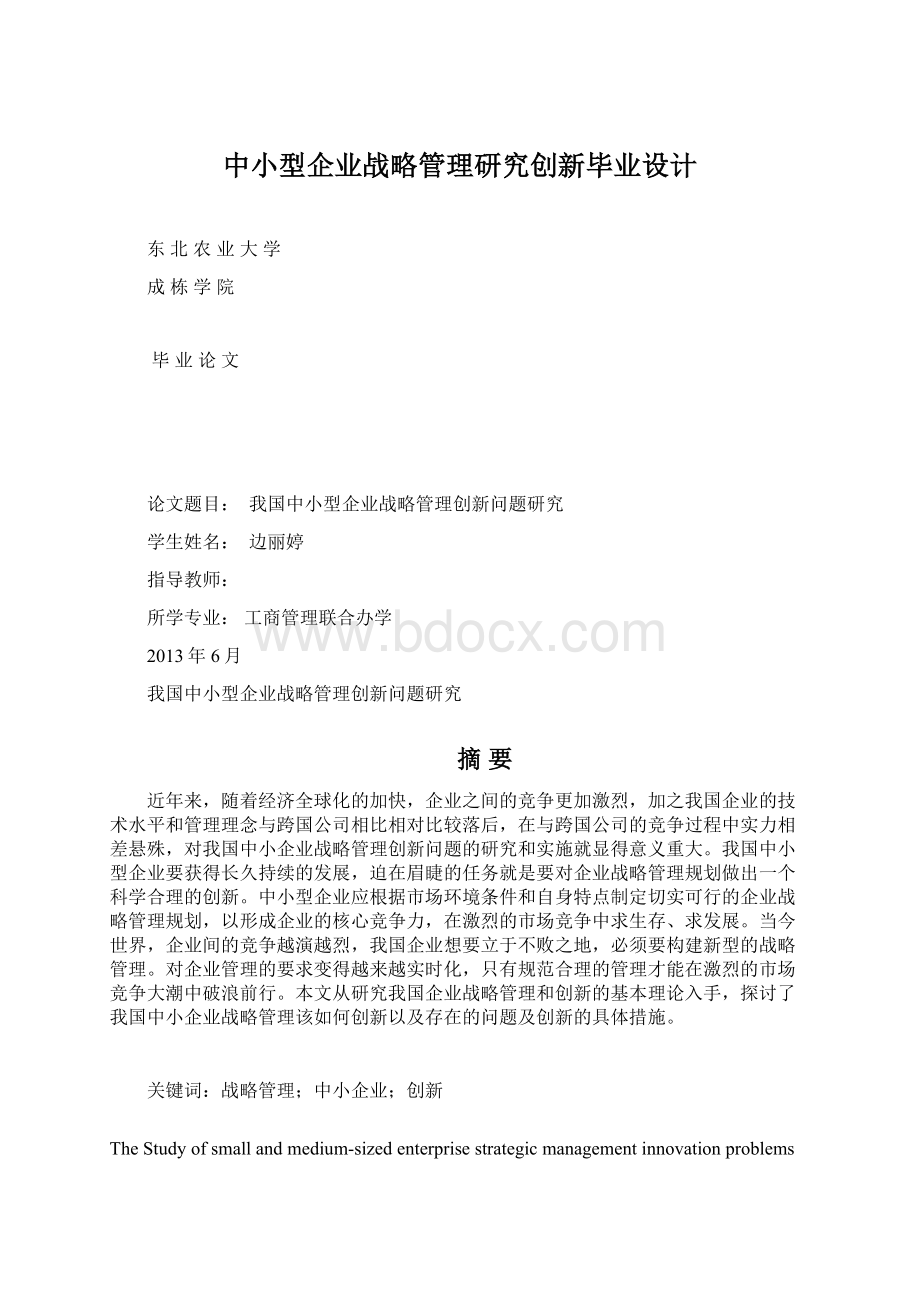 中小型企业战略管理研究创新毕业设计.docx