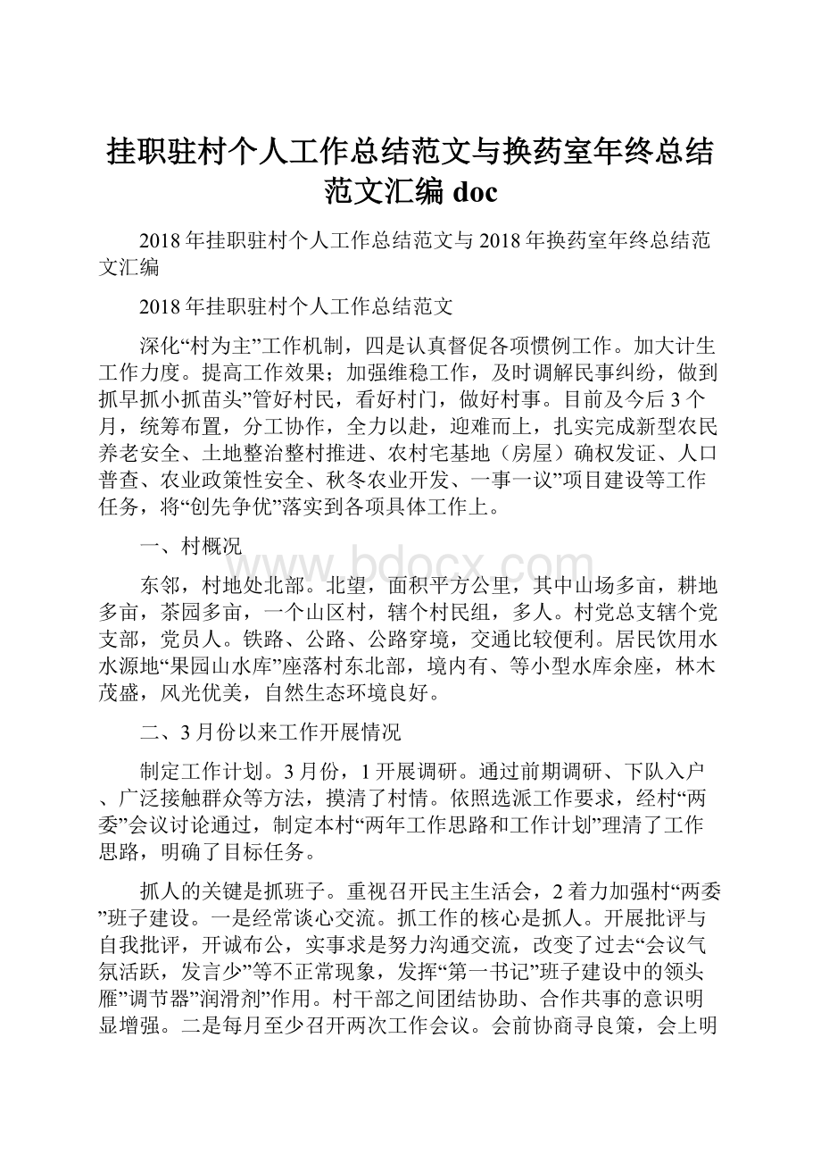 挂职驻村个人工作总结范文与换药室年终总结范文汇编docWord格式文档下载.docx