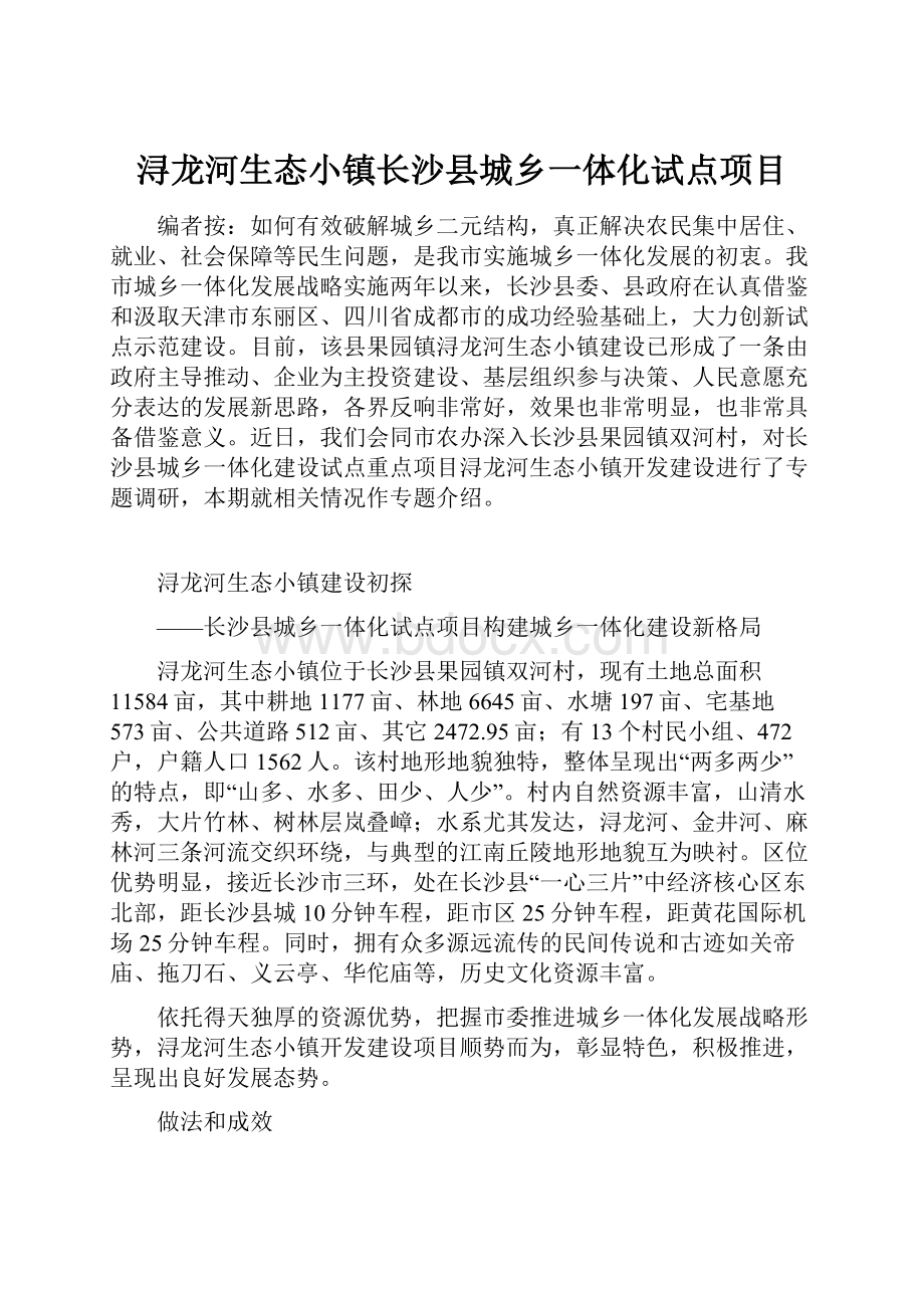 浔龙河生态小镇长沙县城乡一体化试点项目文档格式.docx