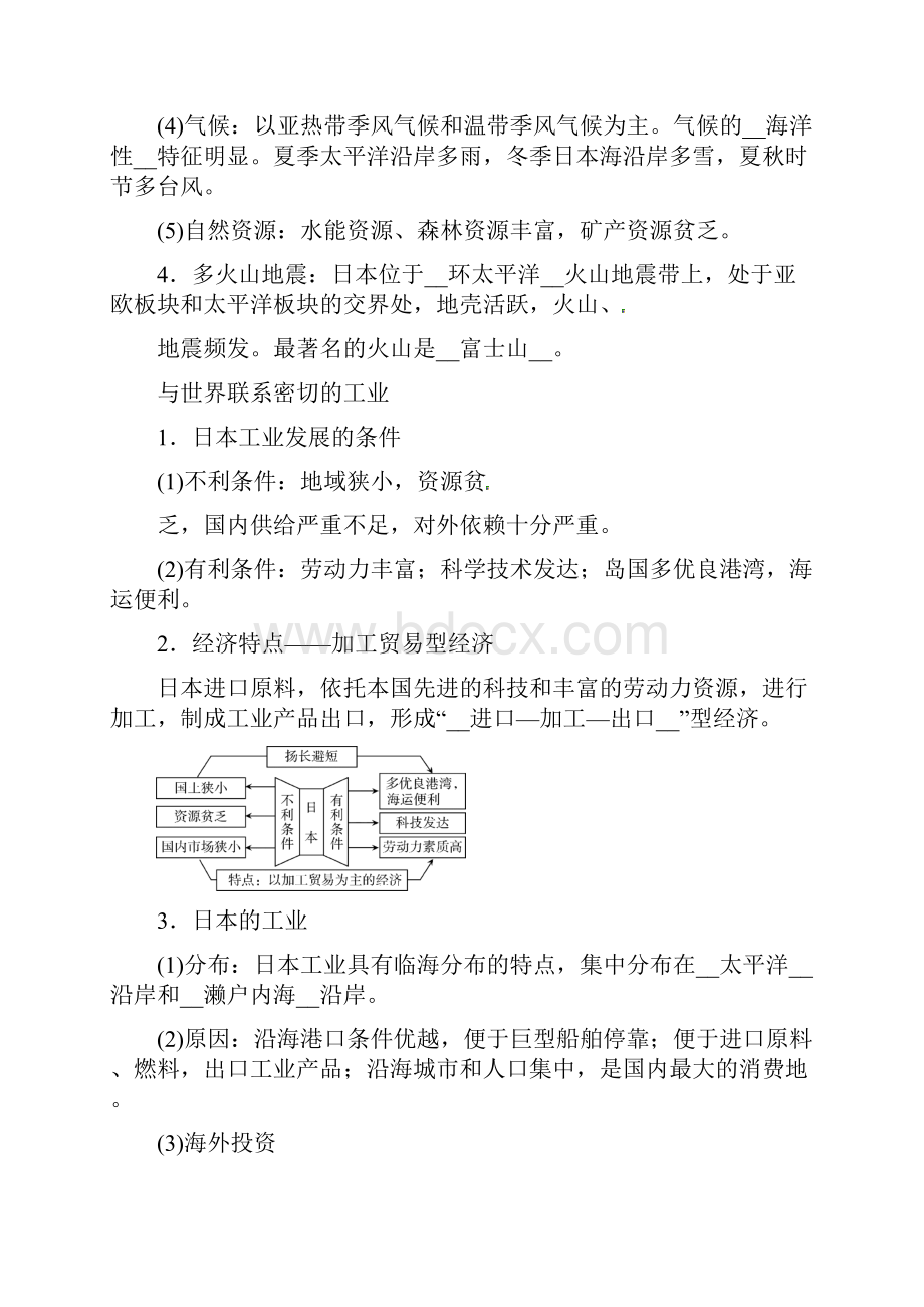 届中考地理复习知识梳理和配套练习日本自然环境和经济文化特点.docx_第2页