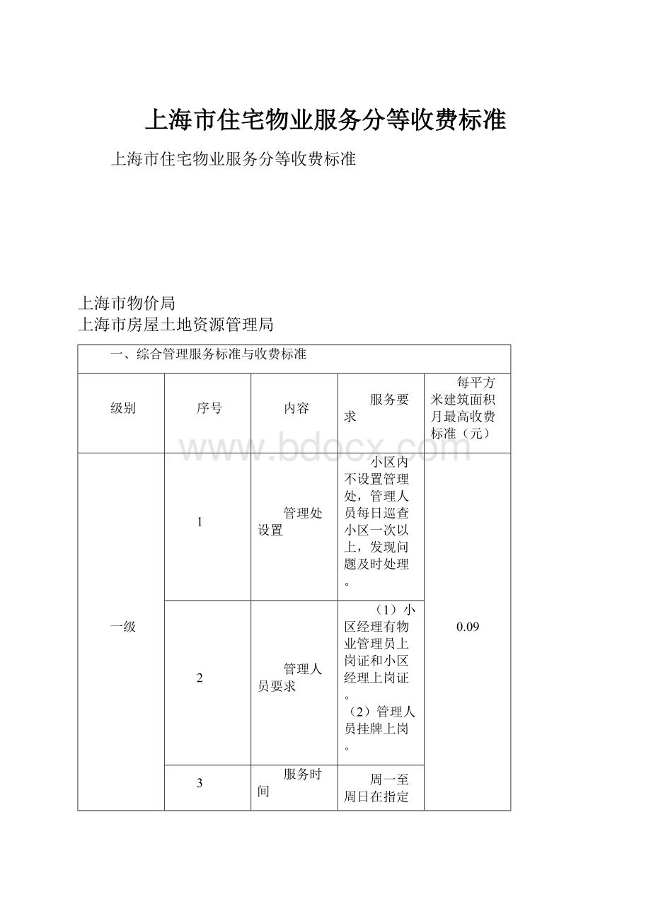 上海市住宅物业服务分等收费标准Word文档格式.docx