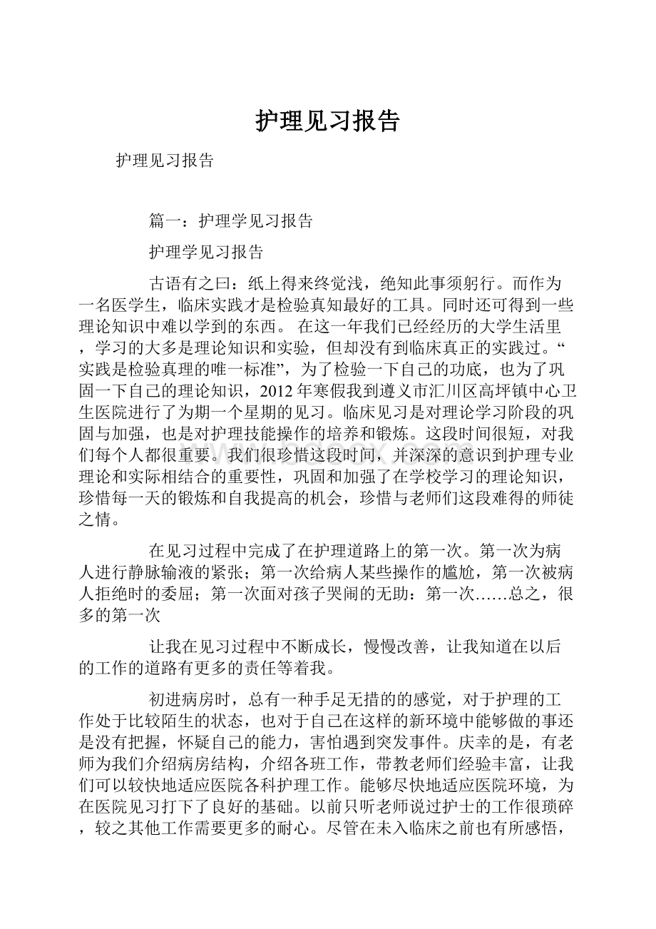 护理见习报告文档格式.docx