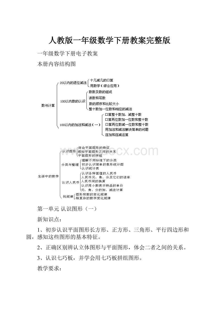 人教版一年级数学下册教案完整版.docx_第1页