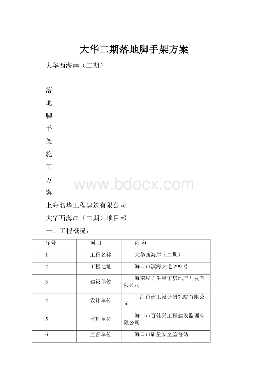 大华二期落地脚手架方案文档格式.docx