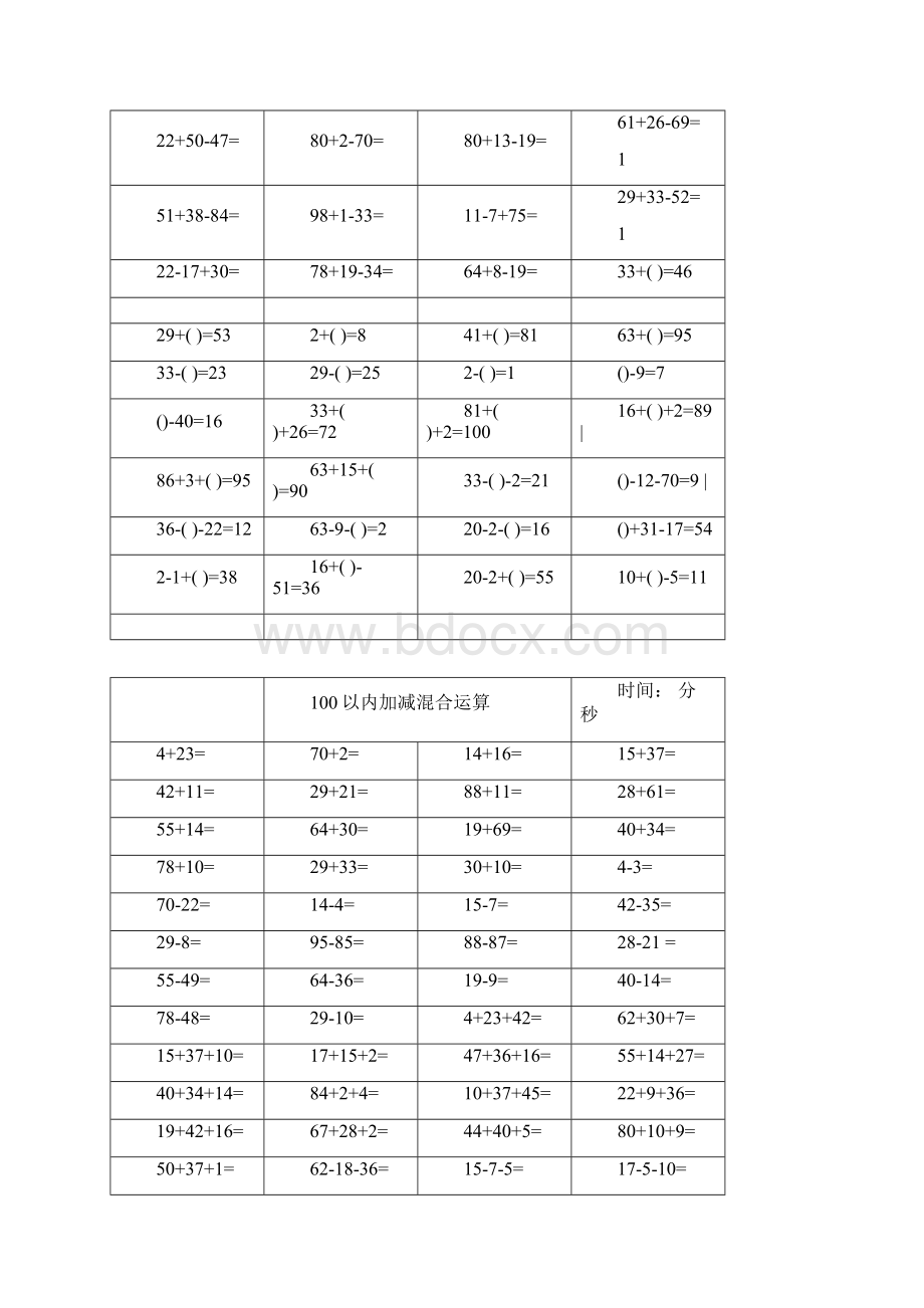 一年级数学下册100以内加减混合运算题.docx_第2页