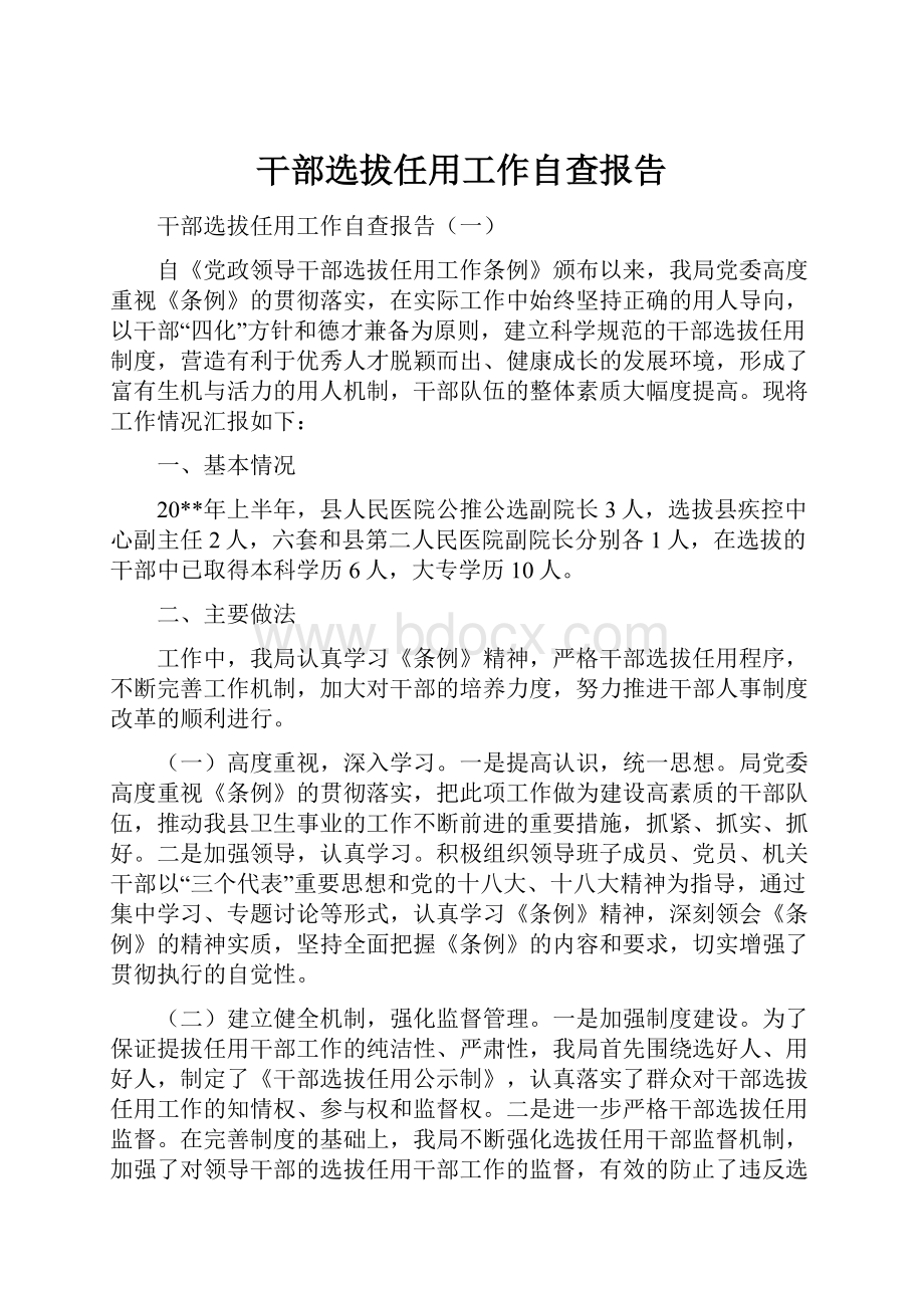 干部选拔任用工作自查报告.docx