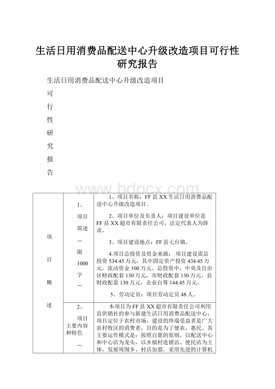 生活日用消费品配送中心升级改造项目可行性研究报告.docx_第1页