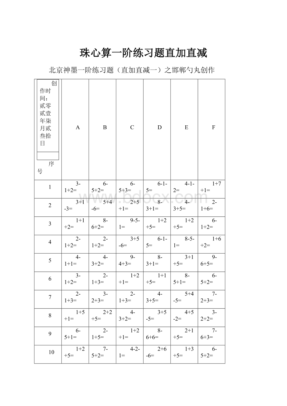 珠心算一阶练习题直加直减.docx_第1页