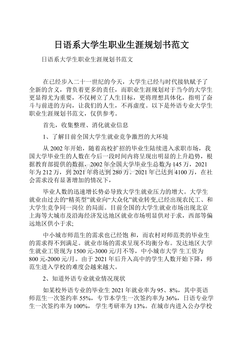 日语系大学生职业生涯规划书范文.docx