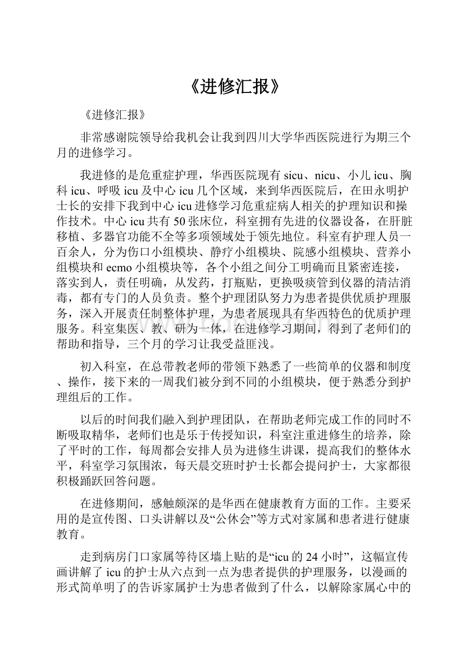 《进修汇报》文档格式.docx