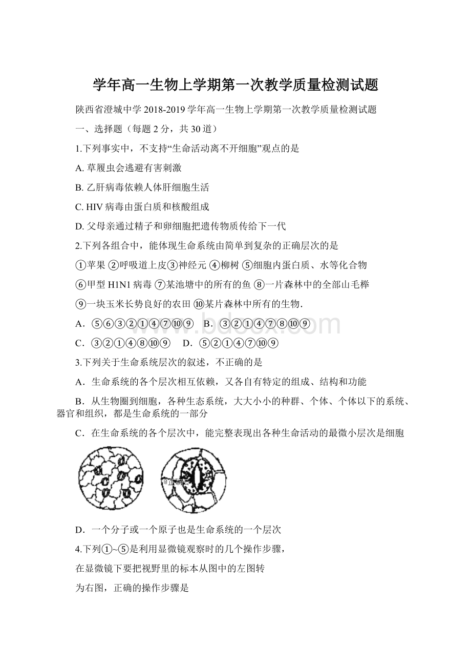 学年高一生物上学期第一次教学质量检测试题Word格式文档下载.docx