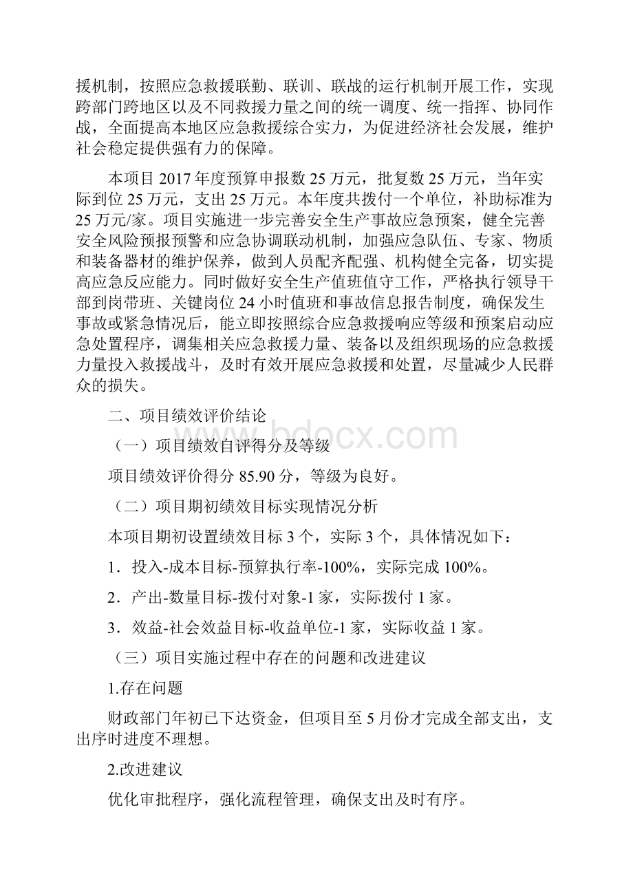 一综合应急救援经费项目绩效自评报告模板.docx_第2页