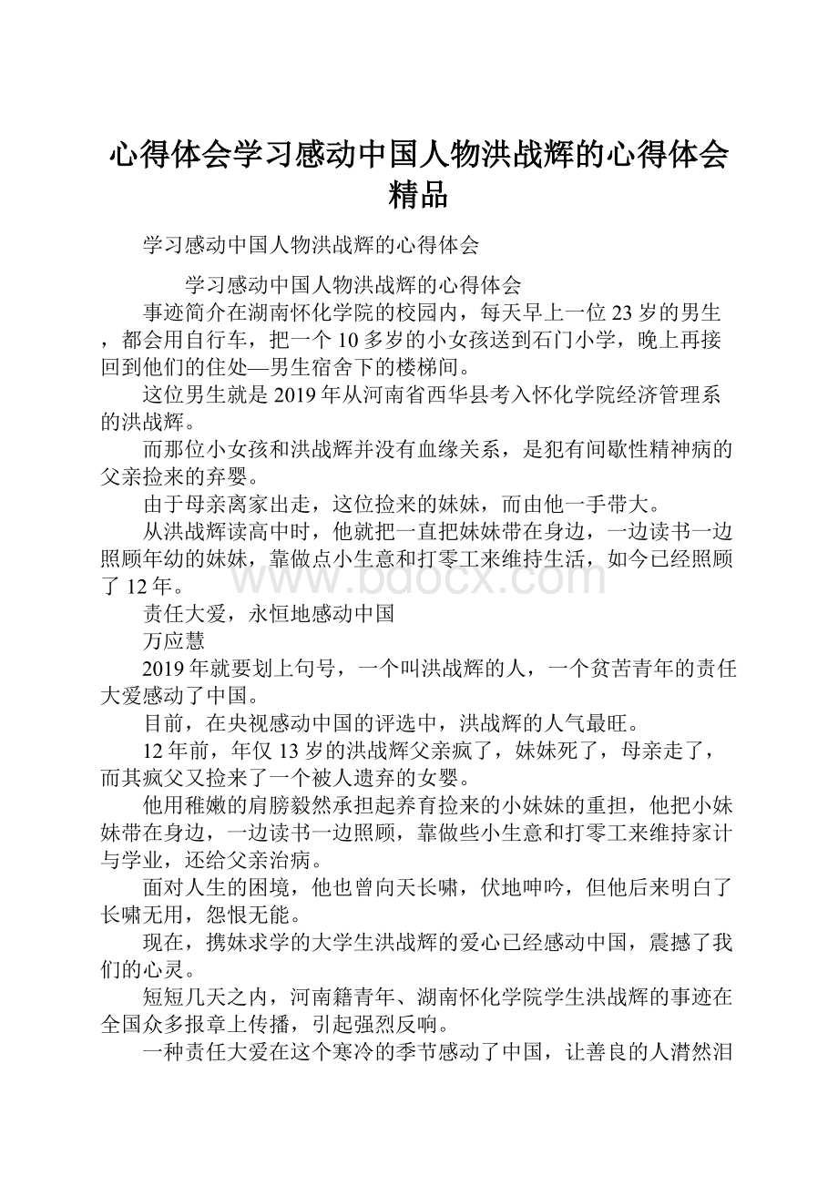 心得体会学习感动中国人物洪战辉的心得体会 精品.docx