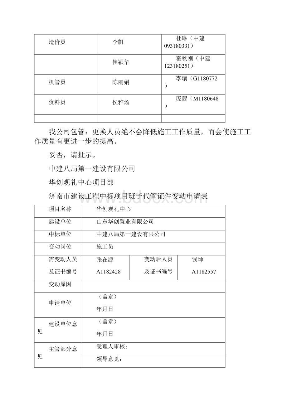 关于变更现场管理人员的申请Word文档下载推荐.docx_第2页