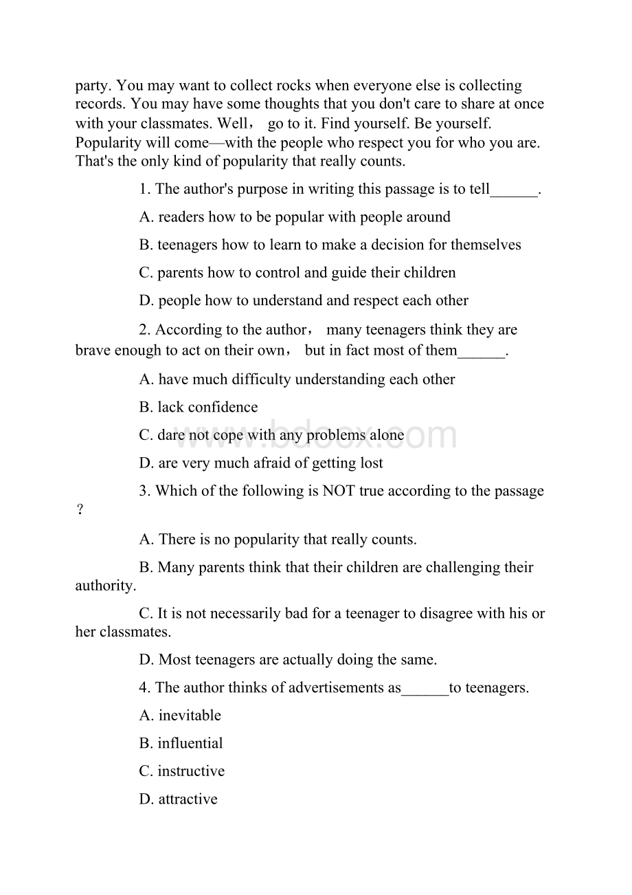 北京地区成人本科学士学位英语统一考试真题与答案Word文档格式.docx_第2页