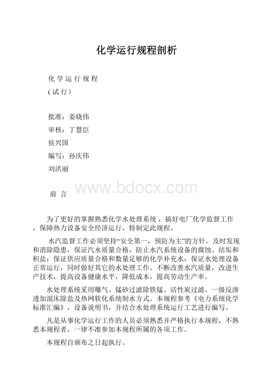 化学运行规程剖析.docx_第1页