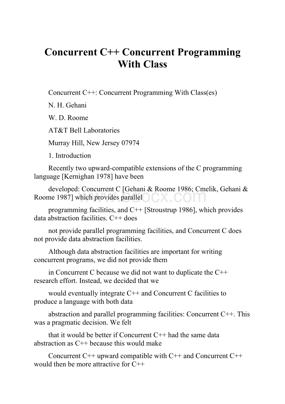 Concurrent C++ Concurrent Programming With ClassWord下载.docx_第1页