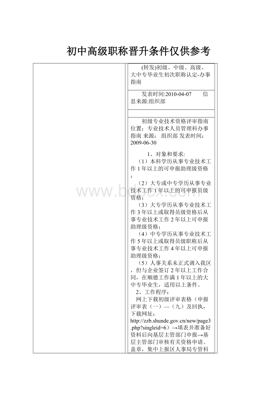 初中高级职称晋升条件仅供参考Word下载.docx_第1页