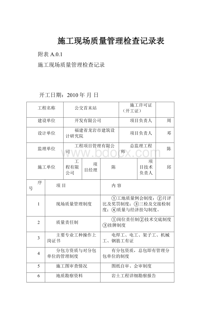 施工现场质量管理检查记录表.docx_第1页