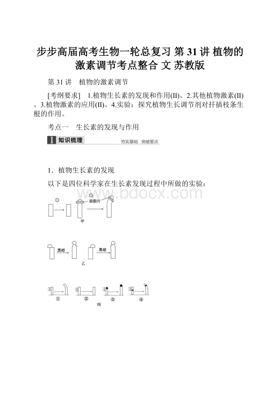 步步高届高考生物一轮总复习 第31讲 植物的激素调节考点整合 文 苏教版.docx