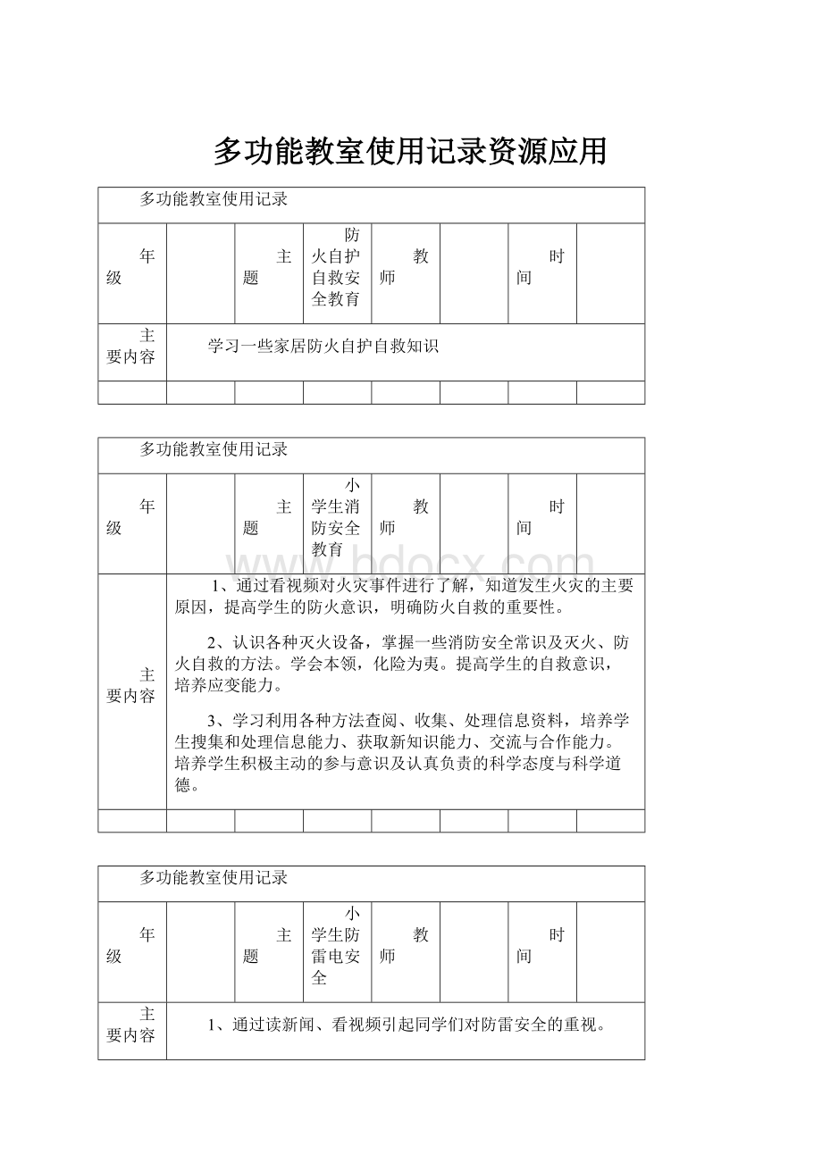 多功能教室使用记录资源应用Word格式.docx