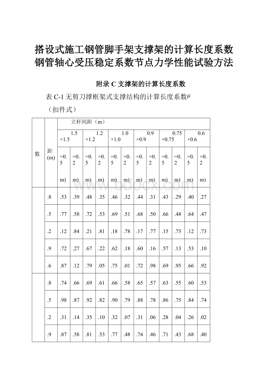 搭设式施工钢管脚手架支撑架的计算长度系数钢管轴心受压稳定系数节点力学性能试验方法.docx_第1页