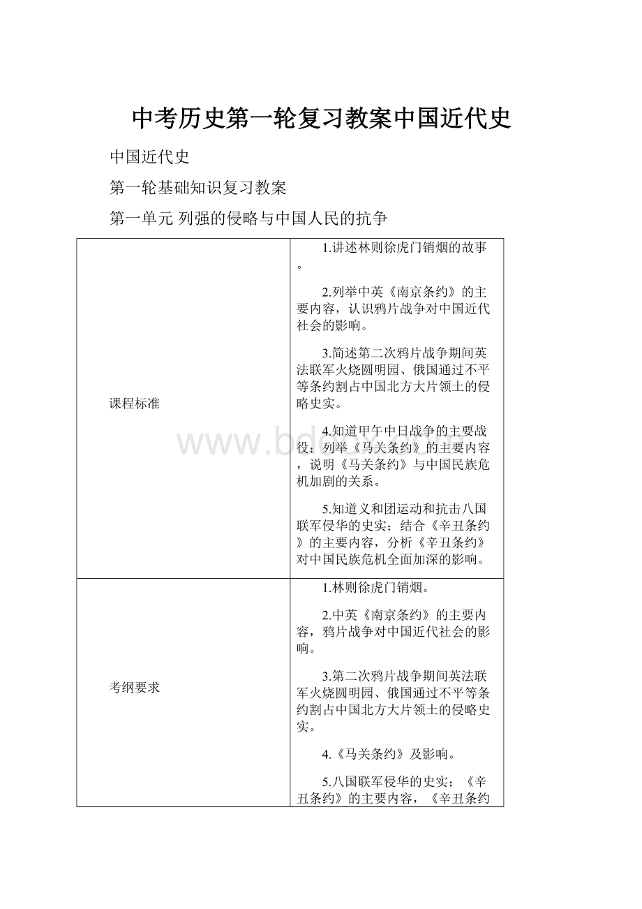 中考历史第一轮复习教案中国近代史Word格式.docx_第1页