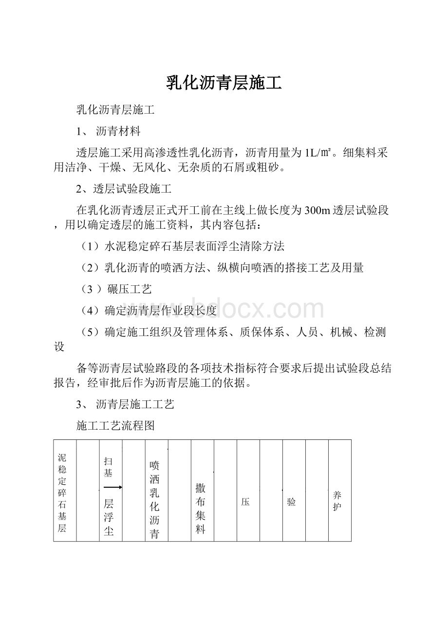 乳化沥青层施工Word文档格式.docx