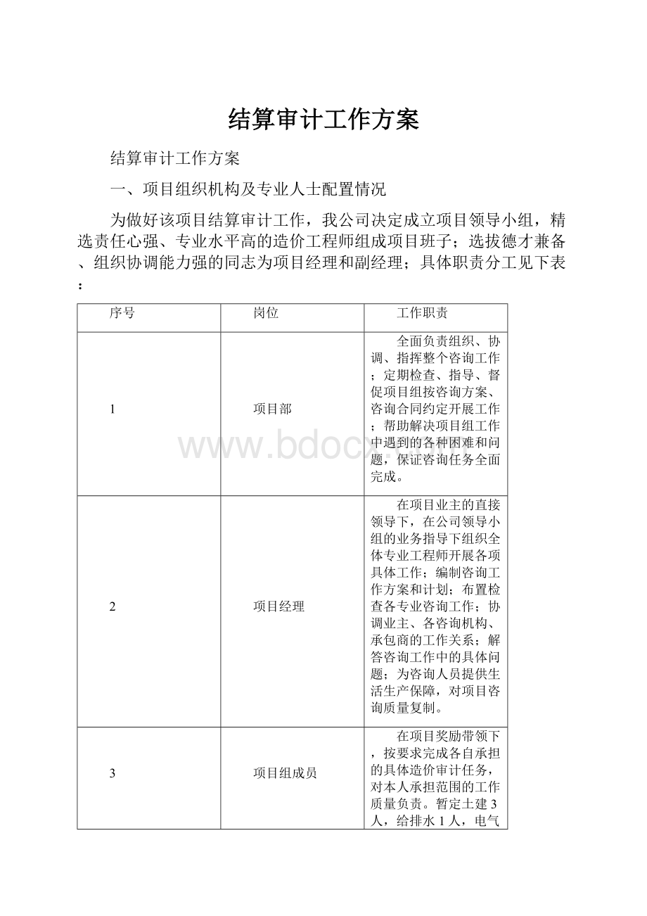 结算审计工作方案文档格式.docx