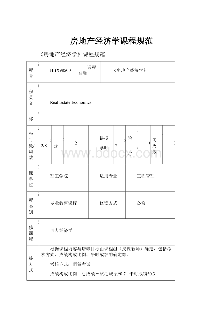 房地产经济学课程规范.docx