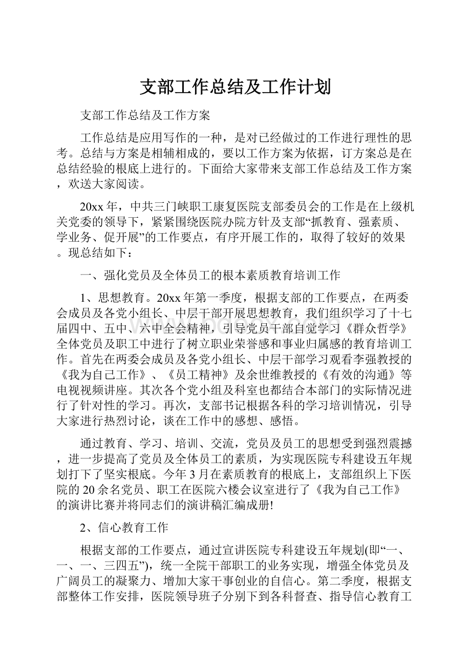 支部工作总结及工作计划.docx